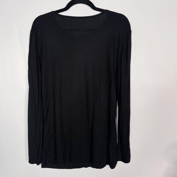 Everlane Womens Medium Black Chest Pocket Long Sleeve Tee Crew Neck Rayon Basic - Picture 2 of 8